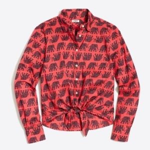 JCrew Elephant Print Tie Crop Button Up